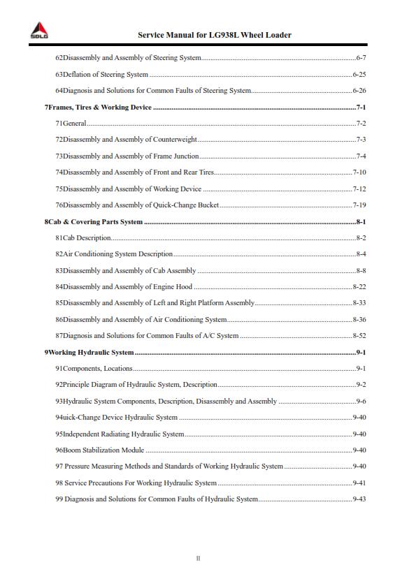 SDLG LG938L WHEEL LOADER WORKSHOP REPAIR SERVICE MANUAL REPRINTED 2014.5 EDITION