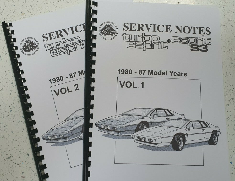 LOTUS TURBO ESPRIT & ESPRIT S3 SERVICE NOTES WORKSHOP MANUAL 80 - 87 REPRINTED