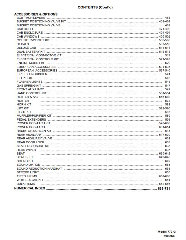 BOBCAT 773 G SERIES PARTS MANUAL REPRINTED COMB BOUND 2009 EDITION