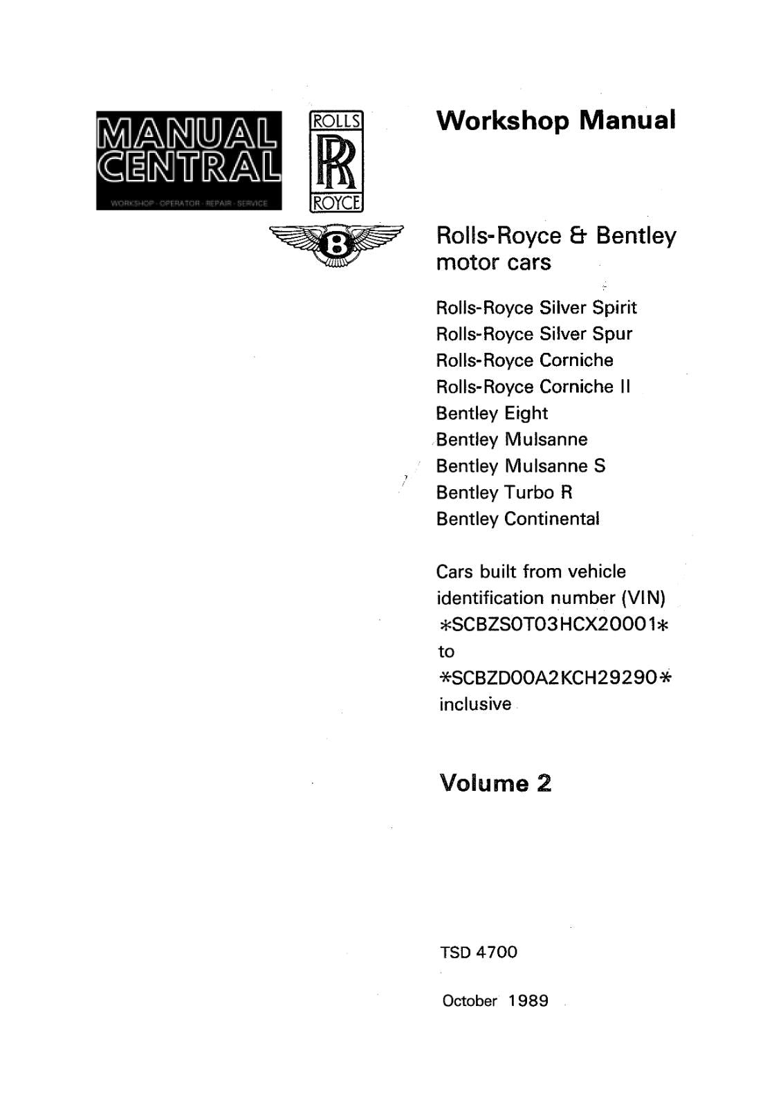 ROLLS ROYCE SILVER SPIRIT SPUR CORNICHE II SERVICE REPAIR WORKSHOP 87-89 TSD4700