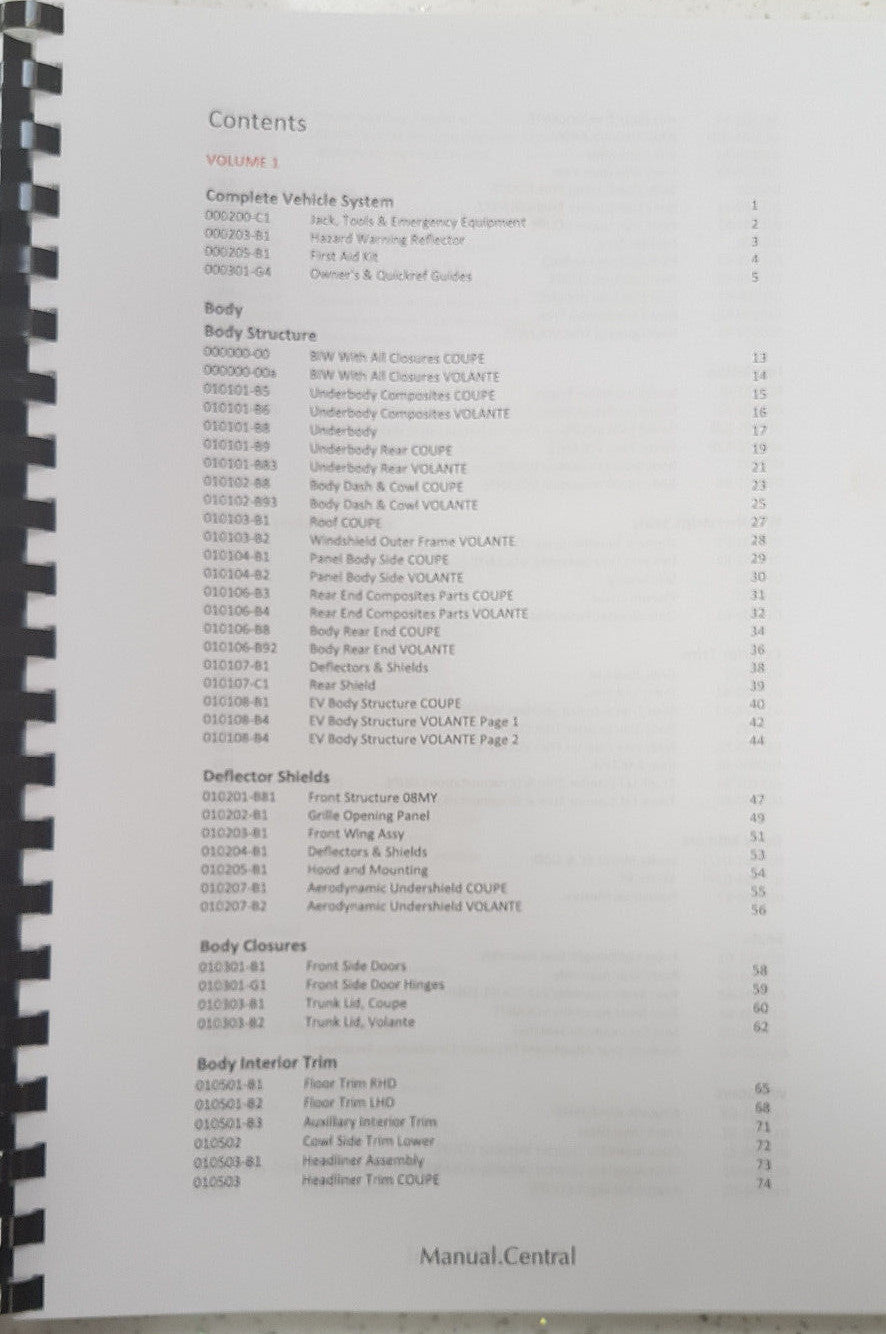 ASTON MARTIN DBS COUPE & VOLANTE PARTS MANUAL REPRINTED 2008 - 2012