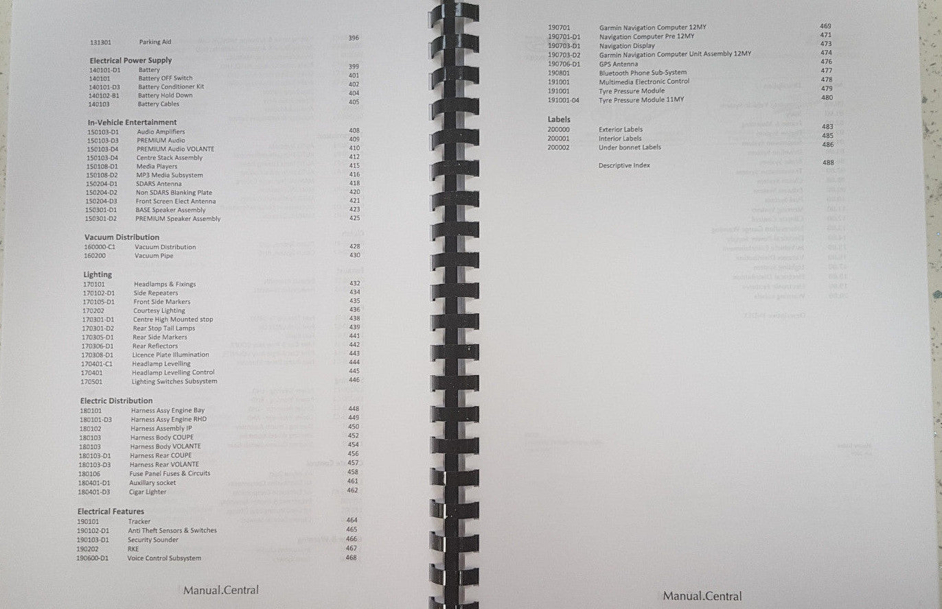 ASTON MARTIN DBS COUPE & VOLANTE PARTS MANUAL REPRINTED 2008 - 2012