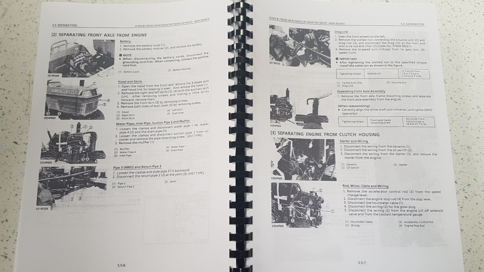 KUBOTA TRACTOR B1550 B1750 B2150 (HST) WORKSHOP MANUAL REPRINTED
