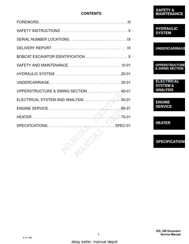 BOBCAT 325 328 SERVICE WORKSHOP MANUAL D SERIES 2006 EDITION REPRINTED