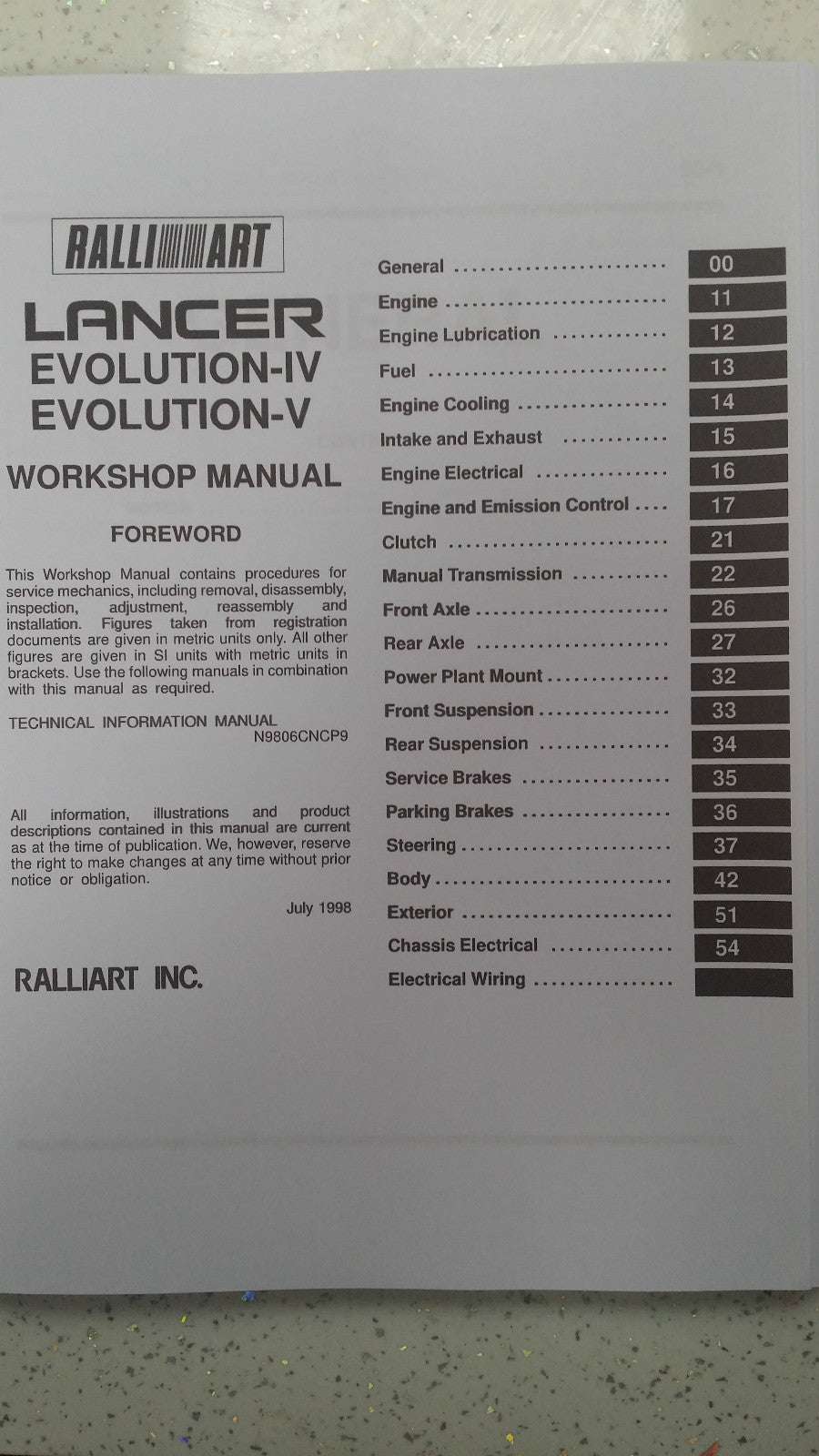 MITSUBISHI LANCER EVO IV / V / VI - 4 / 5 / 6 WORKSHOP MANUAL REPRINTED