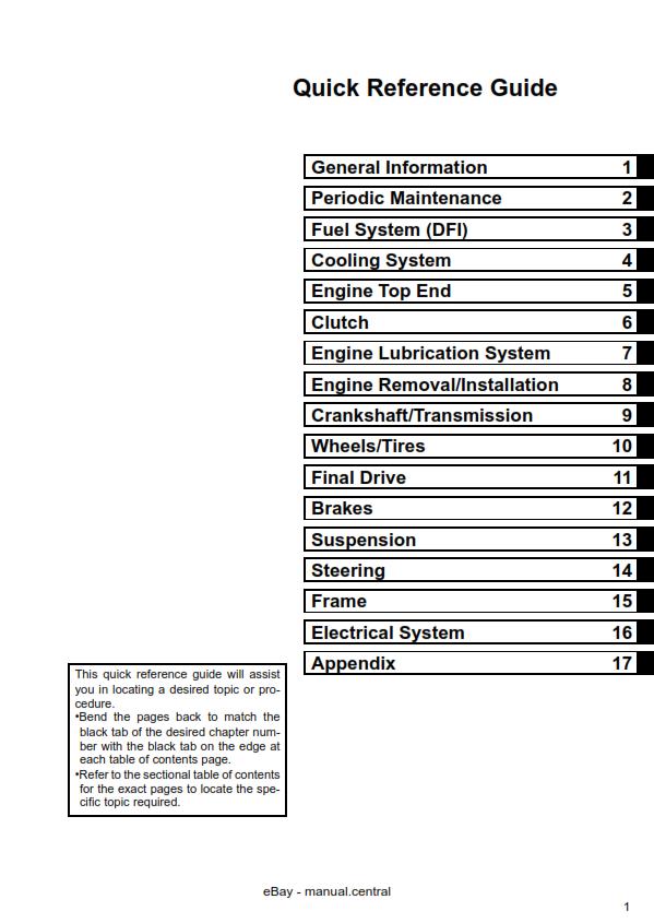 KAWASAKI MOTORCYCLE Z250 ABS SERVICE MANUAL 2013 to 2015
