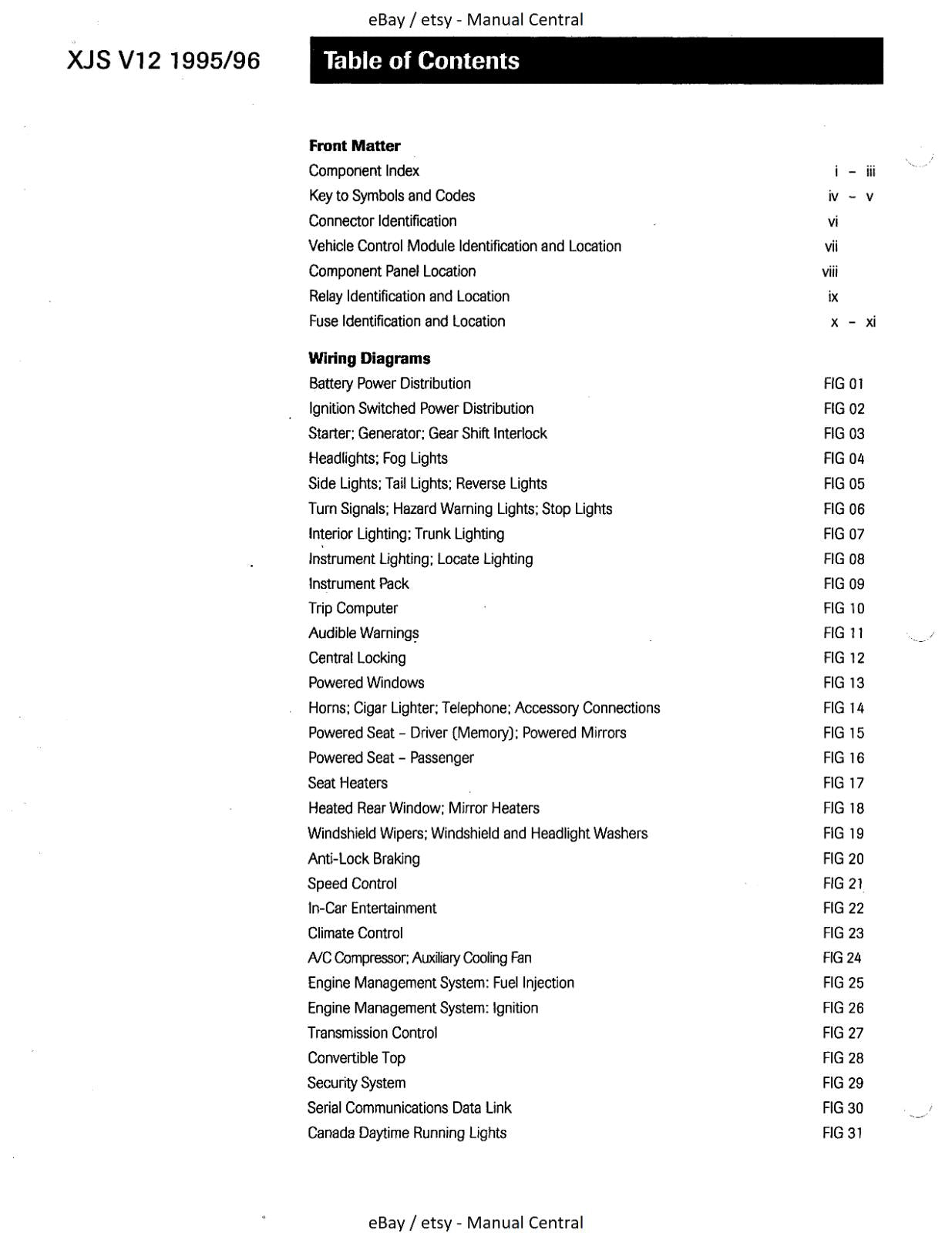 JAGUAR XJS V12 1995-1996 ELECTRICAL GUIDE - WIRING DIAGRAMS - CIRCUIT DIAGRAMS