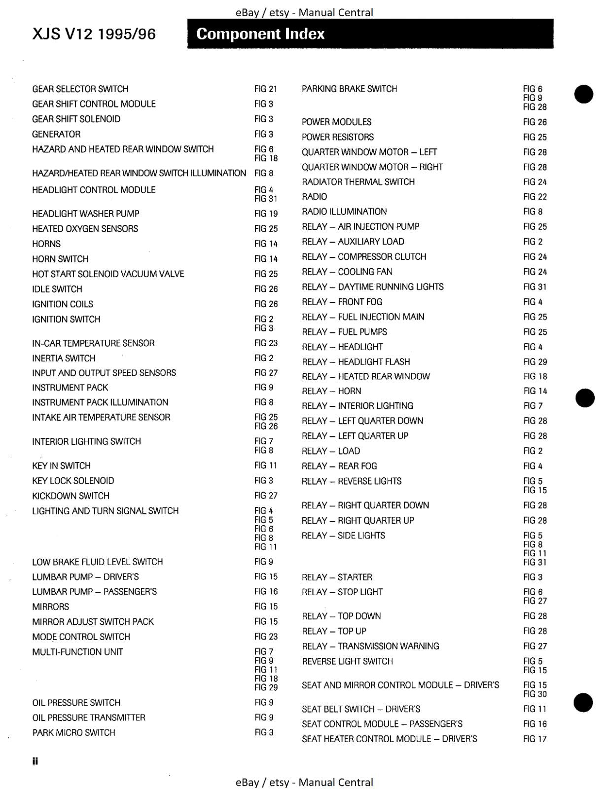 JAGUAR XJS V12 1995-1996 ELECTRICAL GUIDE - WIRING DIAGRAMS - CIRCUIT DIAGRAMS