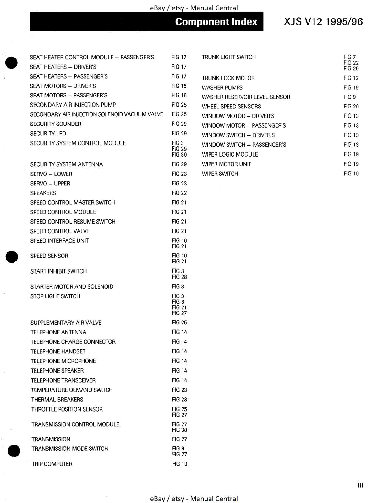 JAGUAR XJS V12 1995-1996 ELECTRICAL GUIDE - WIRING DIAGRAMS - CIRCUIT DIAGRAMS