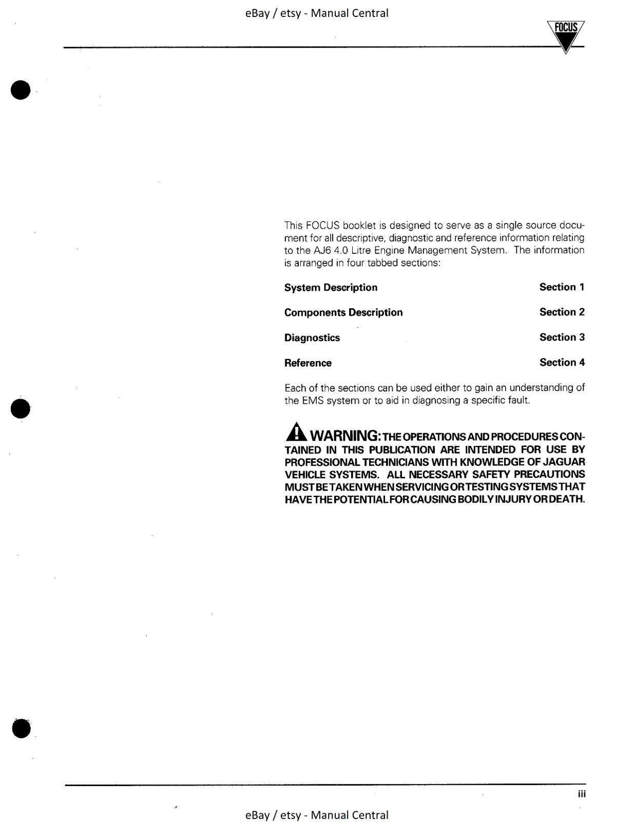 JAGUAR AJ6 4.0L ENGINE MANAGEMENT SYSTEM OBD DIAGNOSTIC GUIDE 1994 EDITION