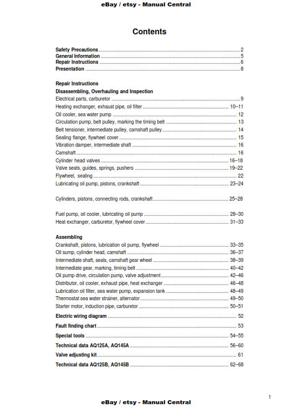 VOLVO PENTA AQ125 AQ145 AQ125A AQ125B AQ145A AQ145B ENGINE UNIT WORKSHOP MANUAL