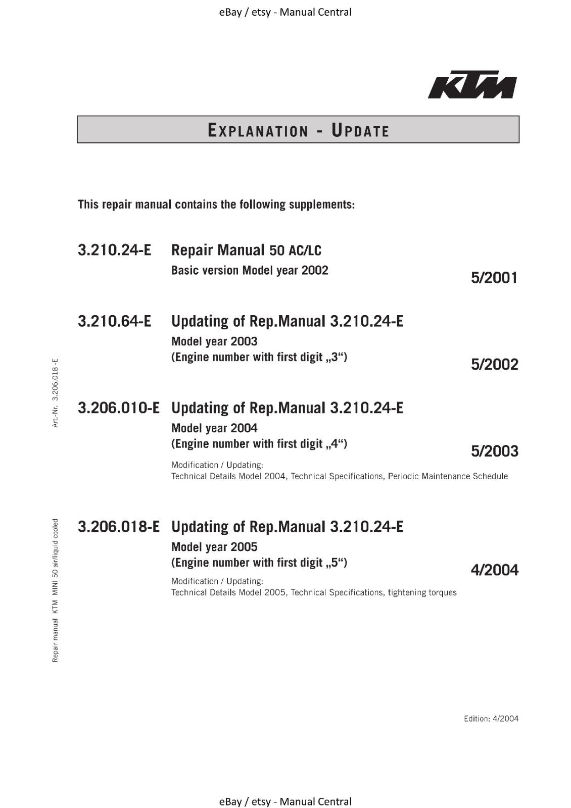 KTM 2005 -  50 AC / LC ENGINE REPAIR WORKSHOP SEVICE MANUAL