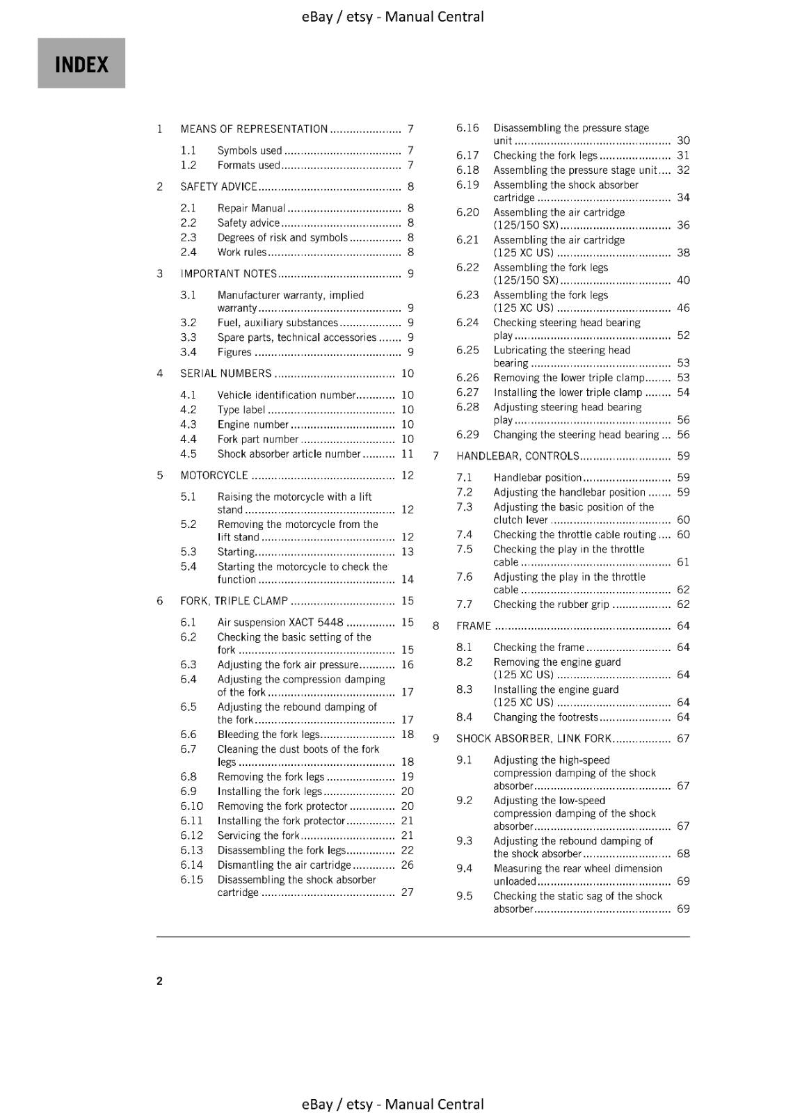 KTM 2021 - 125 SX, 150SX, 125XC - WORKSHOP REPAIR SERVICE MANUAL REPRINTED