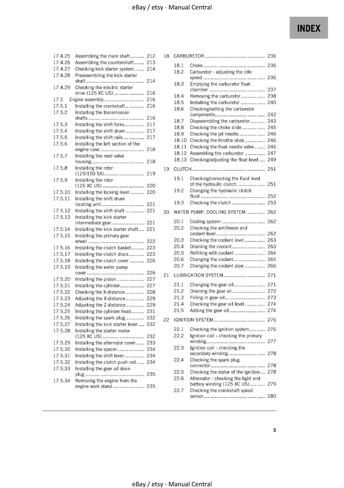 KTM 2021 - 125 SX, 150SX, 125XC - WORKSHOP REPAIR SERVICE MANUAL REPRINTED