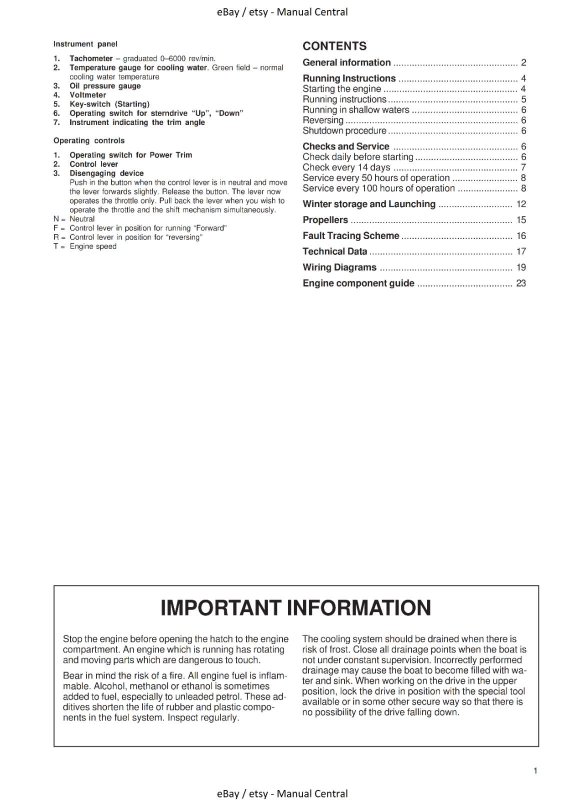 VOLVO PENTA AQ205 AQ211 AQ231 AQ271 AQ311 BB231 BB261 OPERATOR MANUAL 12-2000