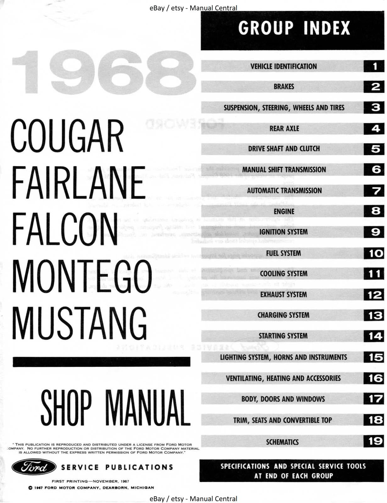 FORD 1968 COUGAR FAIRLANE FALCON MONTEGO MUSTANG - WORKSHOP SERVICE REPAIR PRINT