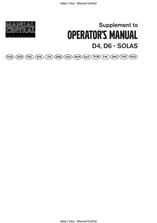 VOLVO PENTA D4 D6 SOLAS SUPPLEMENT TO OPERATOR MANUAL REPRINTED 11-2016