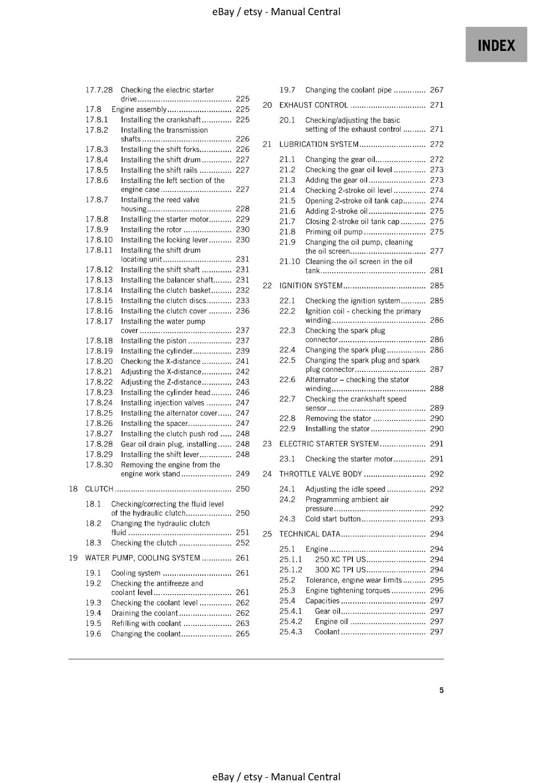 KTM 2021 - 250 300 XC TPI - SERVICE MANUAL REPRINTED