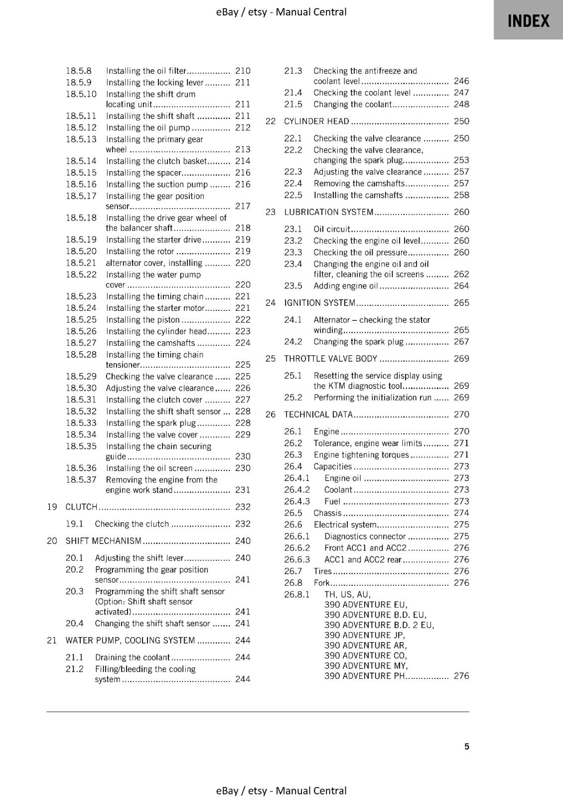 KTM 2021 - 390 ADVENTURE - SERVICE MANUAL REPRINTED