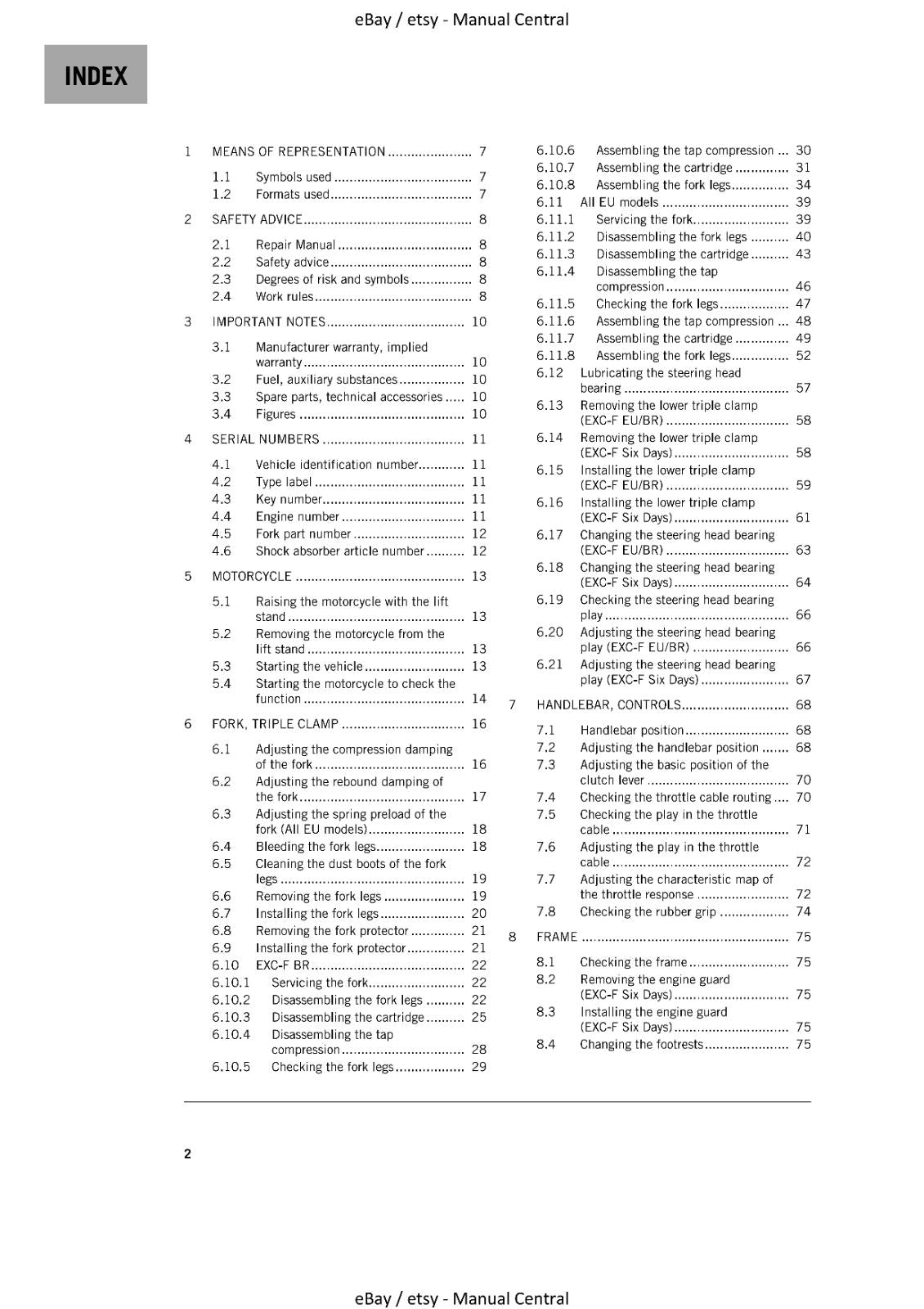 KTM 2021 - 250 EXC-F SIX DAYS - WORKSHOP REPAIR SERVICE MANUAL REPRINTED