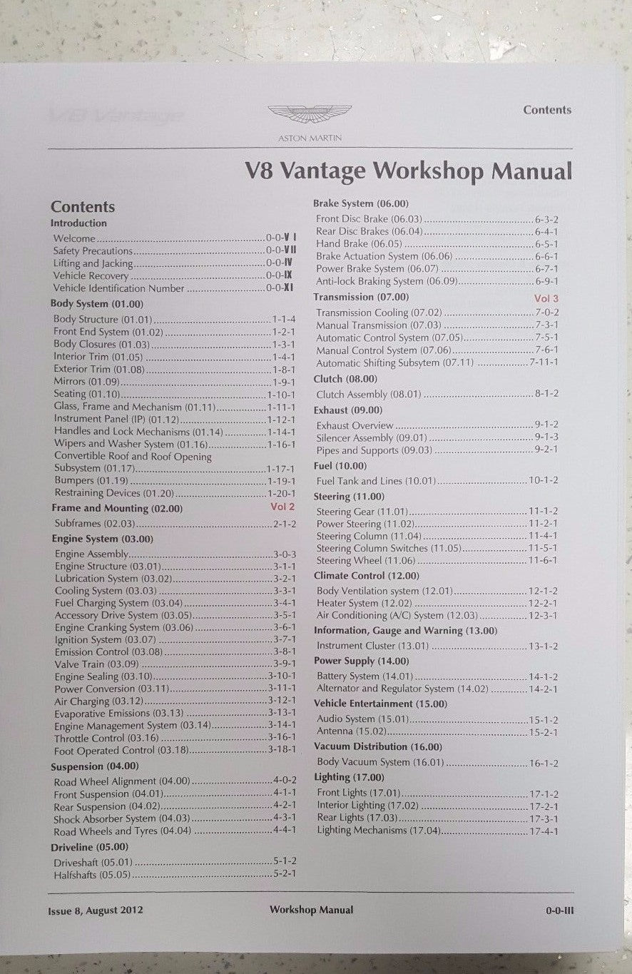 ASTON MARTIN V8 VANTAGE WORKSHOP +  PARTS + ELECTRICAL 05 - 13 ISSUE 8 -  120GSM