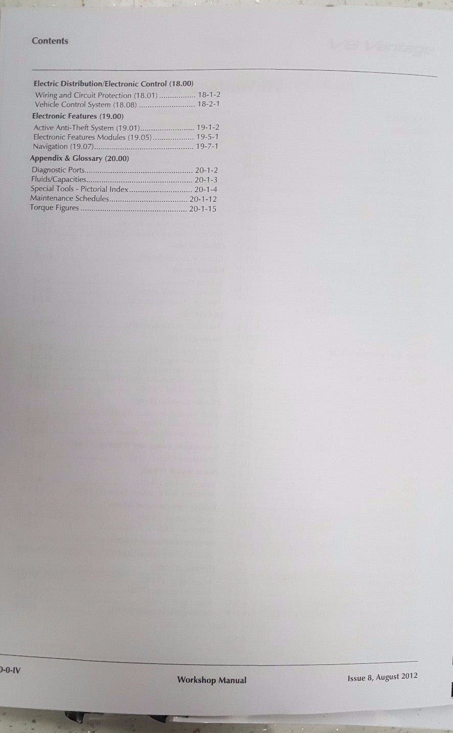 ASTON MARTIN V8 VANTAGE WORKSHOP +  PARTS + ELECTRICAL 05 - 13 ISSUE 8 -  120GSM