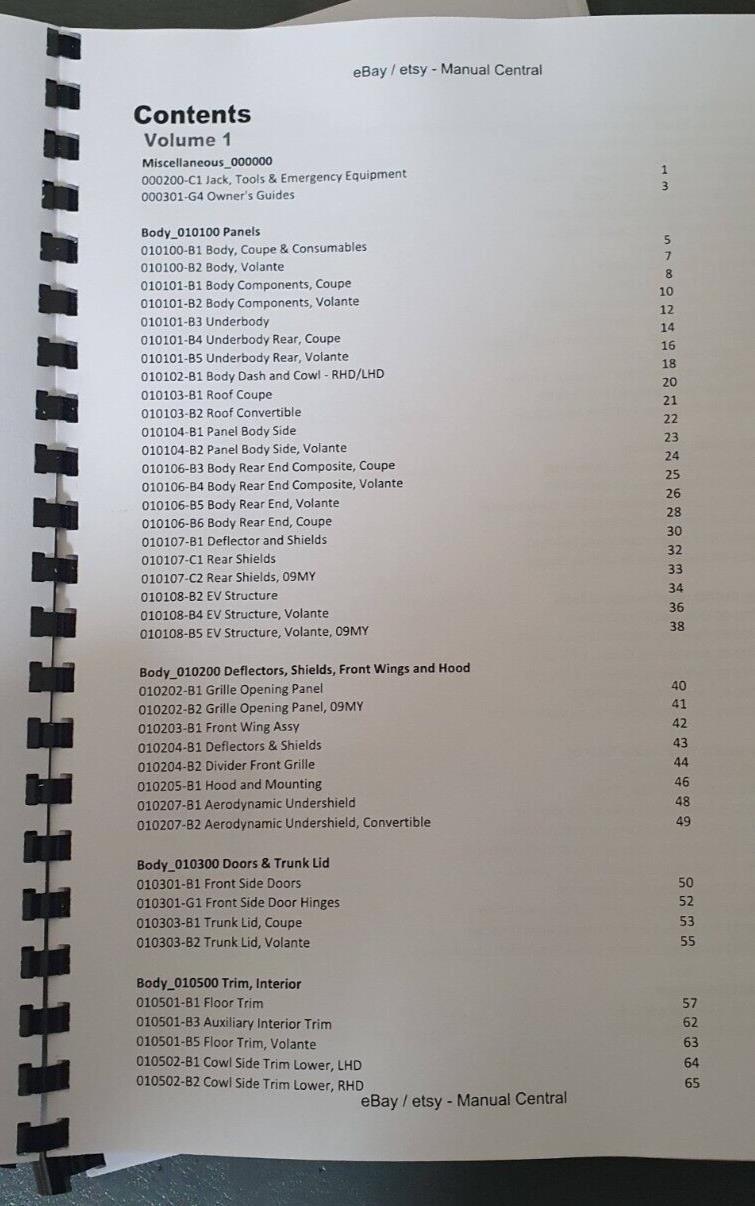 ASTON MARTIN DB9 & DB9 VOLANTE  - PARTS MANUAL 2004 to 2012