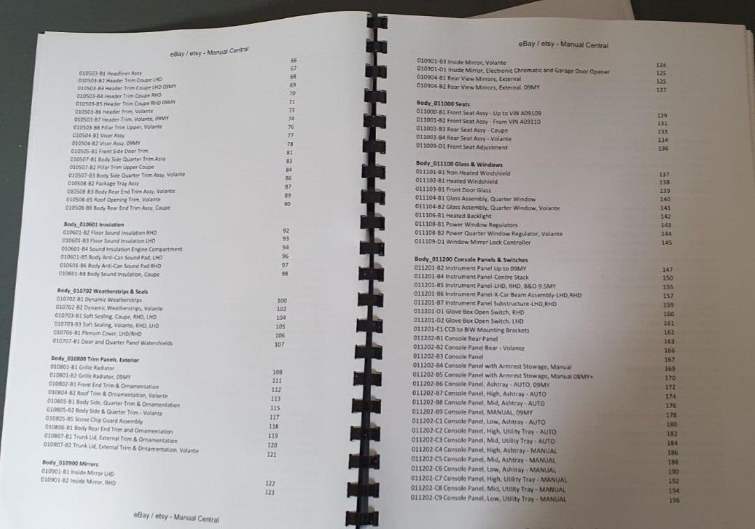 ASTON MARTIN DB9 & DB9 VOLANTE  - PARTS MANUAL 2004 to 2012