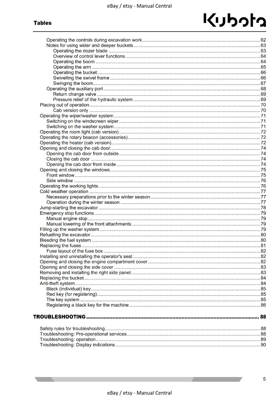 KUBOTA KX61-3 KX71-3 MINI EXCAVATOR OPERATOR MANUAL REPRINTED COMB BOUND