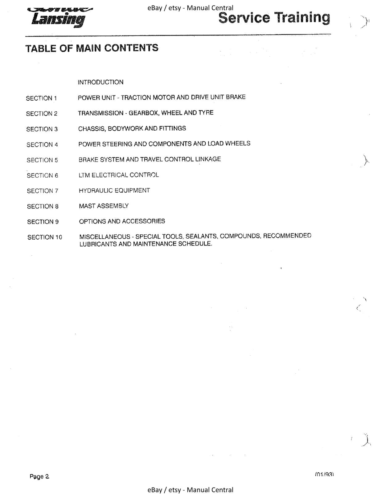 LINDE R14 R14 R16 R16N - 113 SERIES FROM 09/93 - SERVICE TRAINING MANUAL
