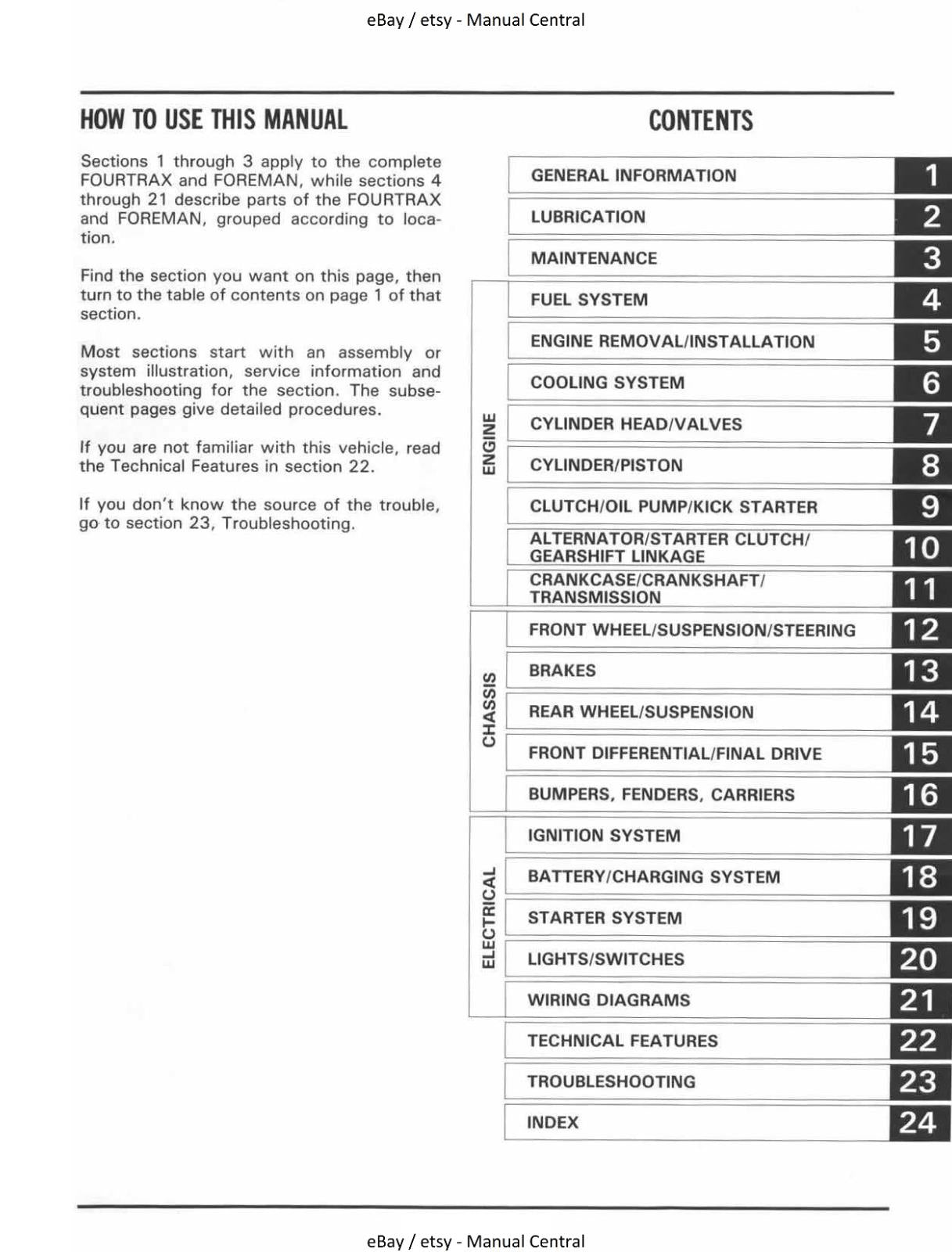 HONDA 86-87 TRX350 FOURTRAX - 87-89 TRX350D FOREMAN SERVICE WORKSHOP MANUAL