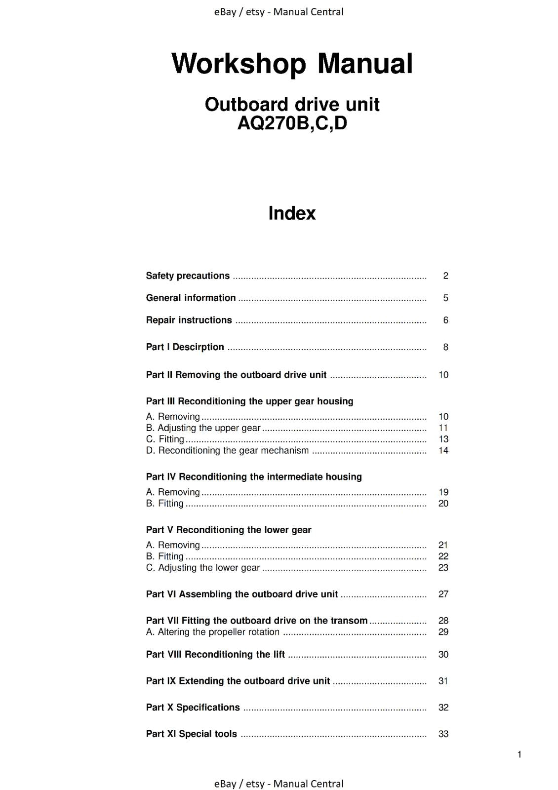 VOLVO PENTA AQUAMATIC OUTBOARD DRIVE AQ270 B C D WORKSHOP REPAIR SERVICE
