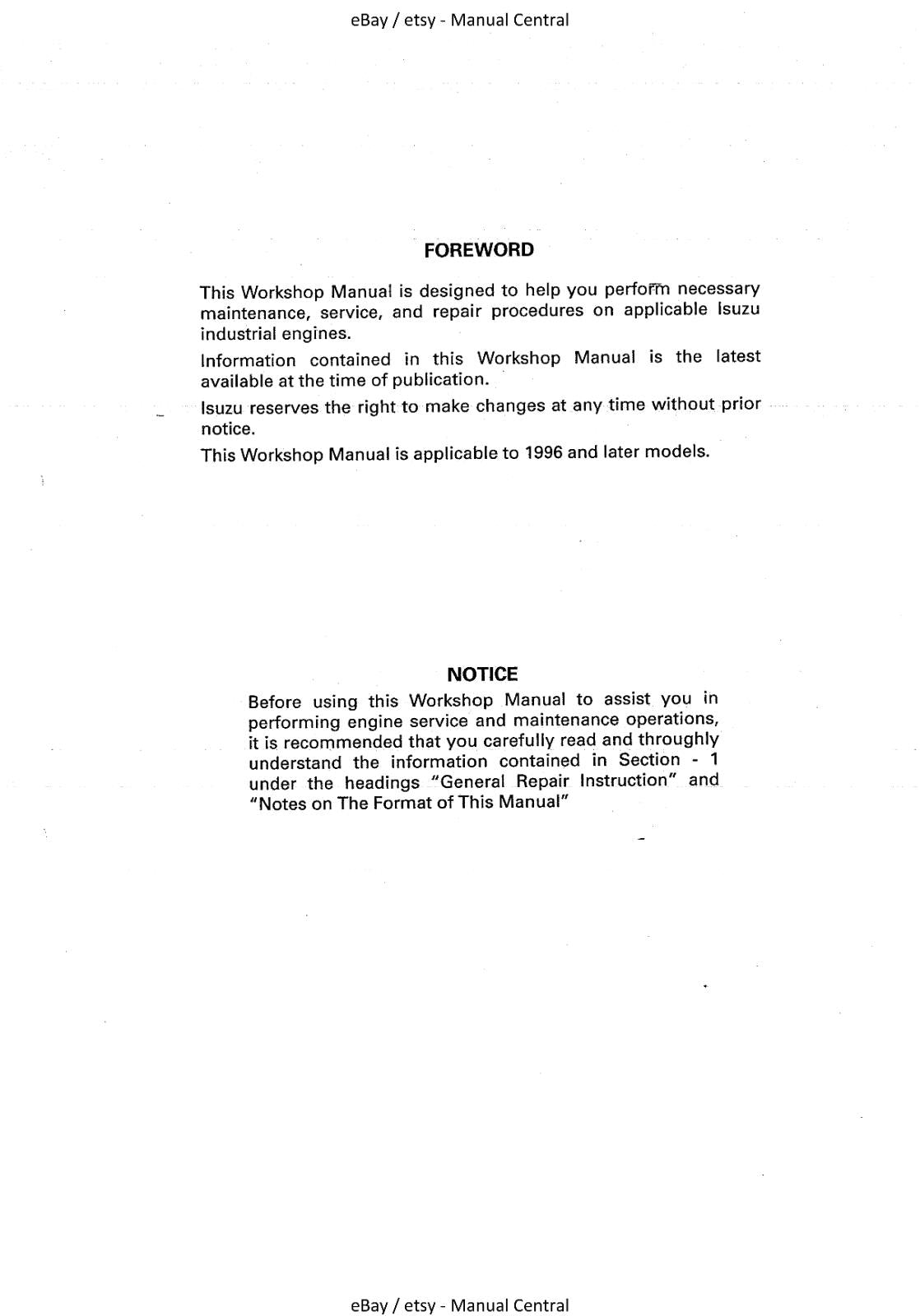 ISUZU 4JG2 ENGINE WORKSHOP SERVICE REPAIR MANUAL