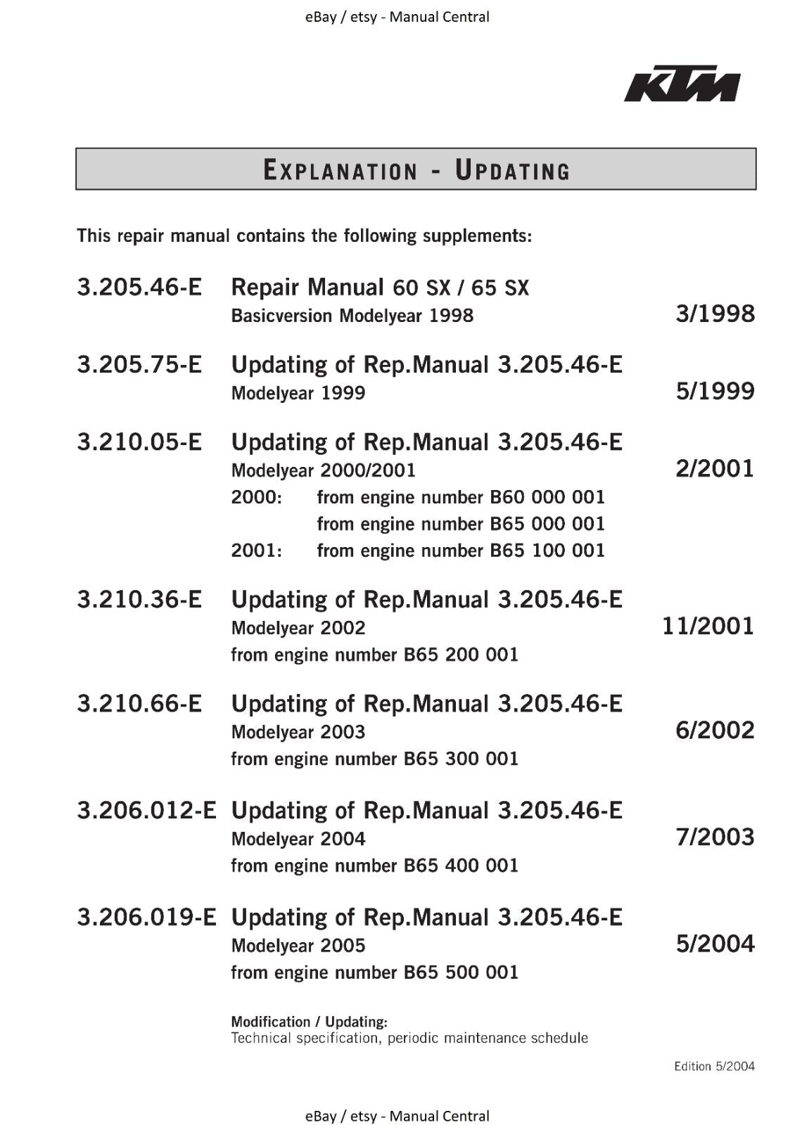 KTM 1998 TO 2005 - 60 SX 65 SX - WORKSHOP REPAIR SERVICE MANUAL