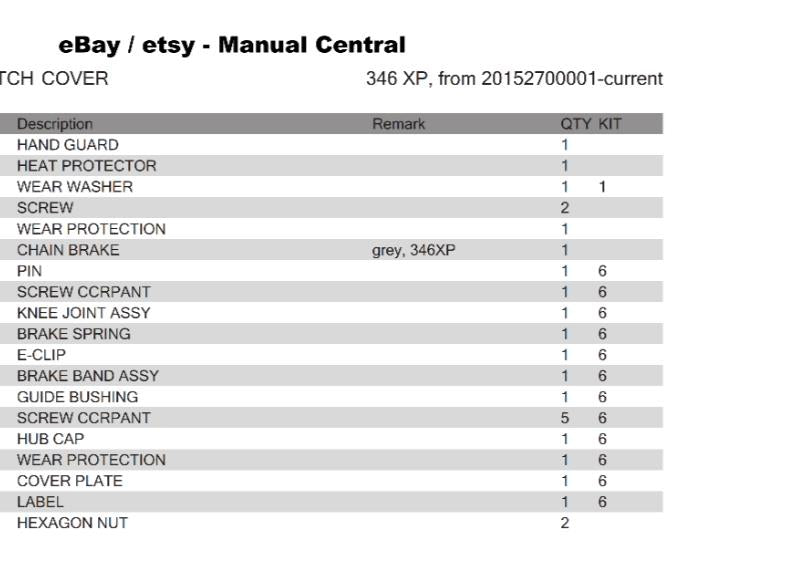HUSQVARNA CHAINSAW 346XP PARTS MANUAL REPRINTED - FROM SERIAL 20152700001