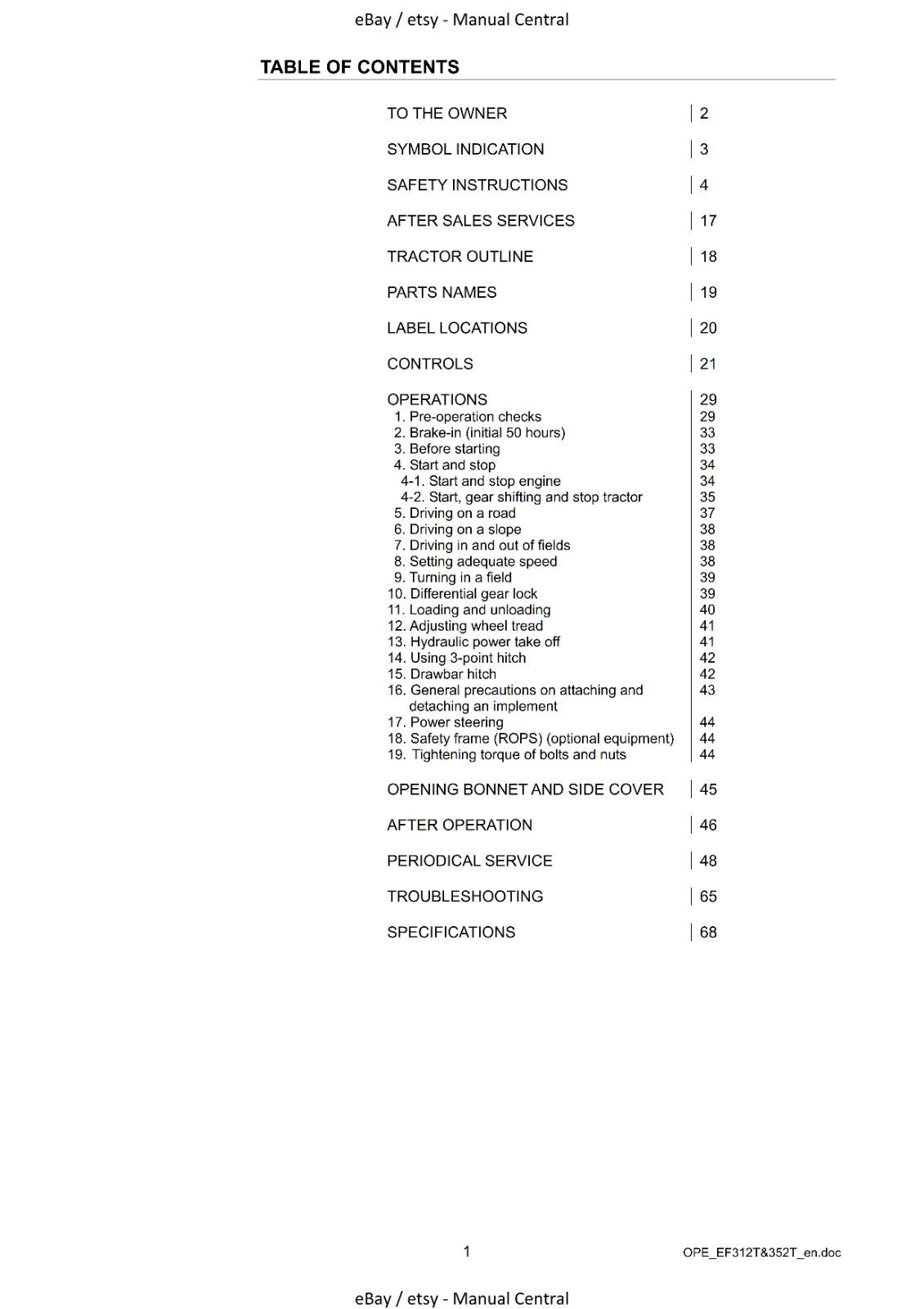 YANMAR EF312T EF352T DIESEL TRACTOR OPERATOR MANUAL REPRINTED