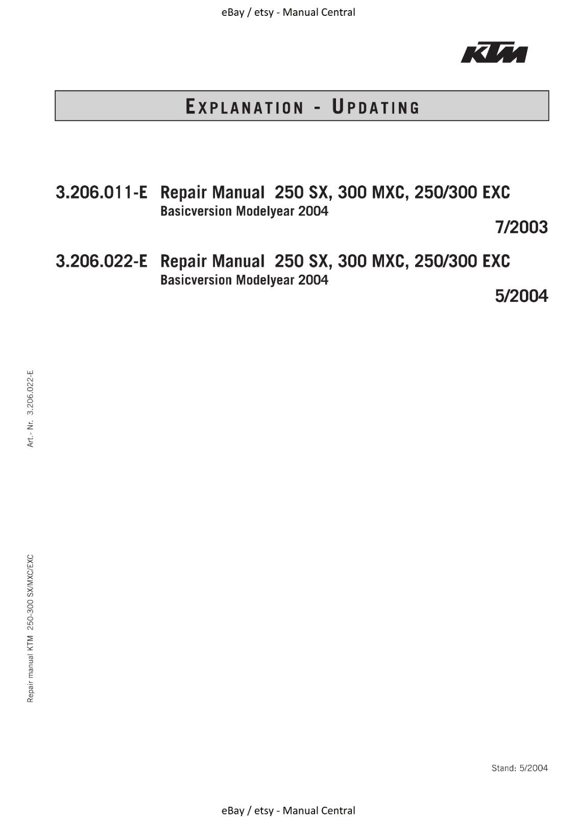 KTM 2003 TO 2005 - 250 SX 300 MXC 250 300 EXC - WORKSHOP REPAIR MANUAL
