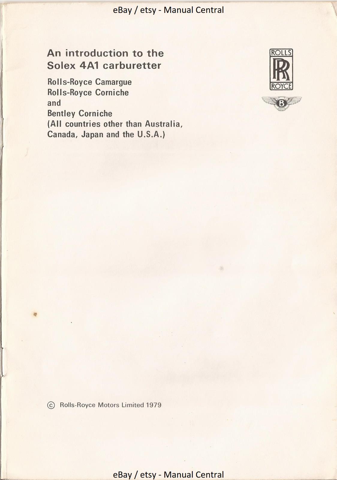 INTRODUCTION TO SOLEX A41 CARBURETTER MANUAL -  TSD43200 DL