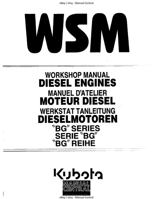 KUBOTA DIESEL ENGINES BG SERIES  WORKSHOP SERVICE MANUAL REPRINTED COMB BOUND