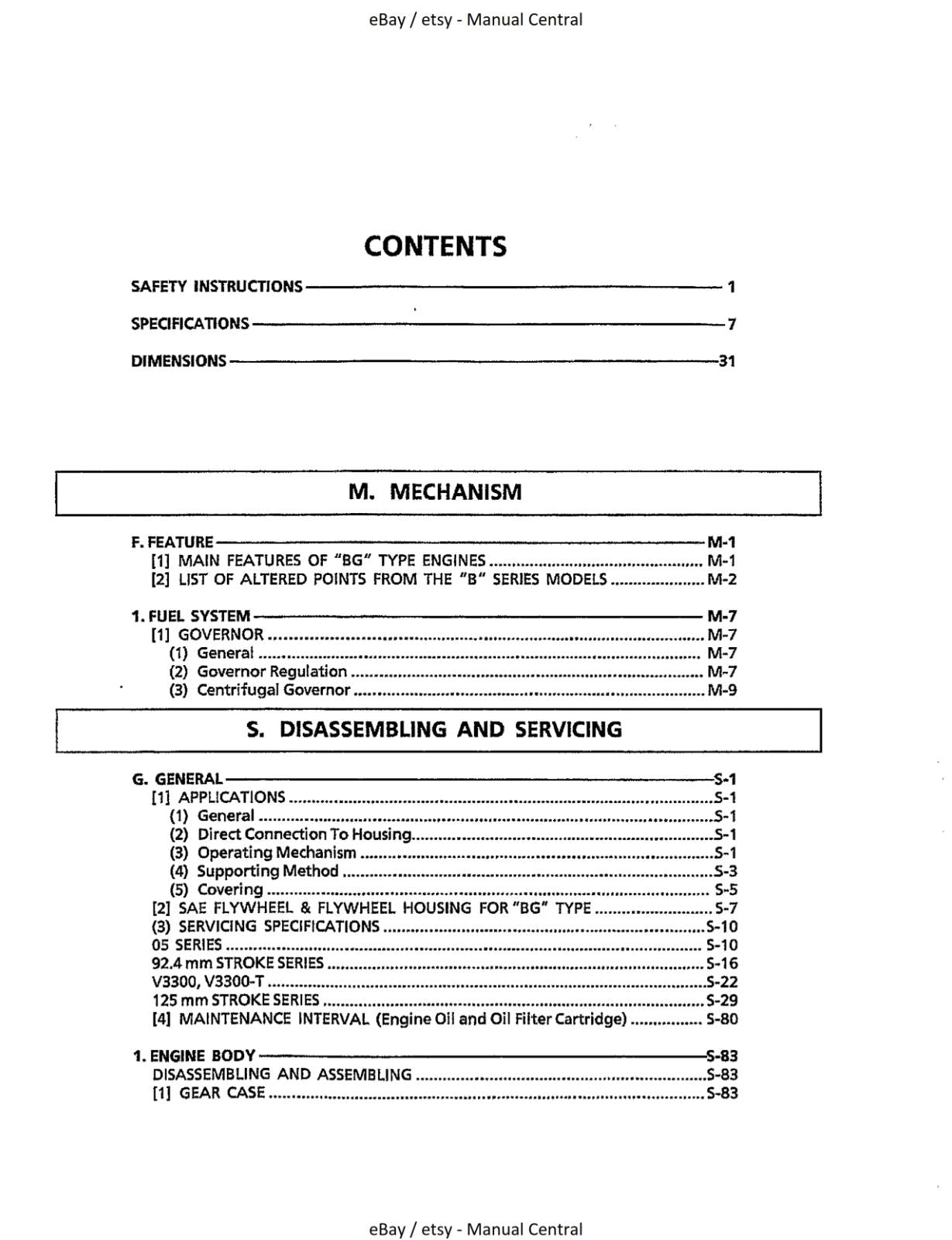 KUBOTA DIESEL ENGINES BG SERIES  WORKSHOP SERVICE MANUAL REPRINTED COMB BOUND