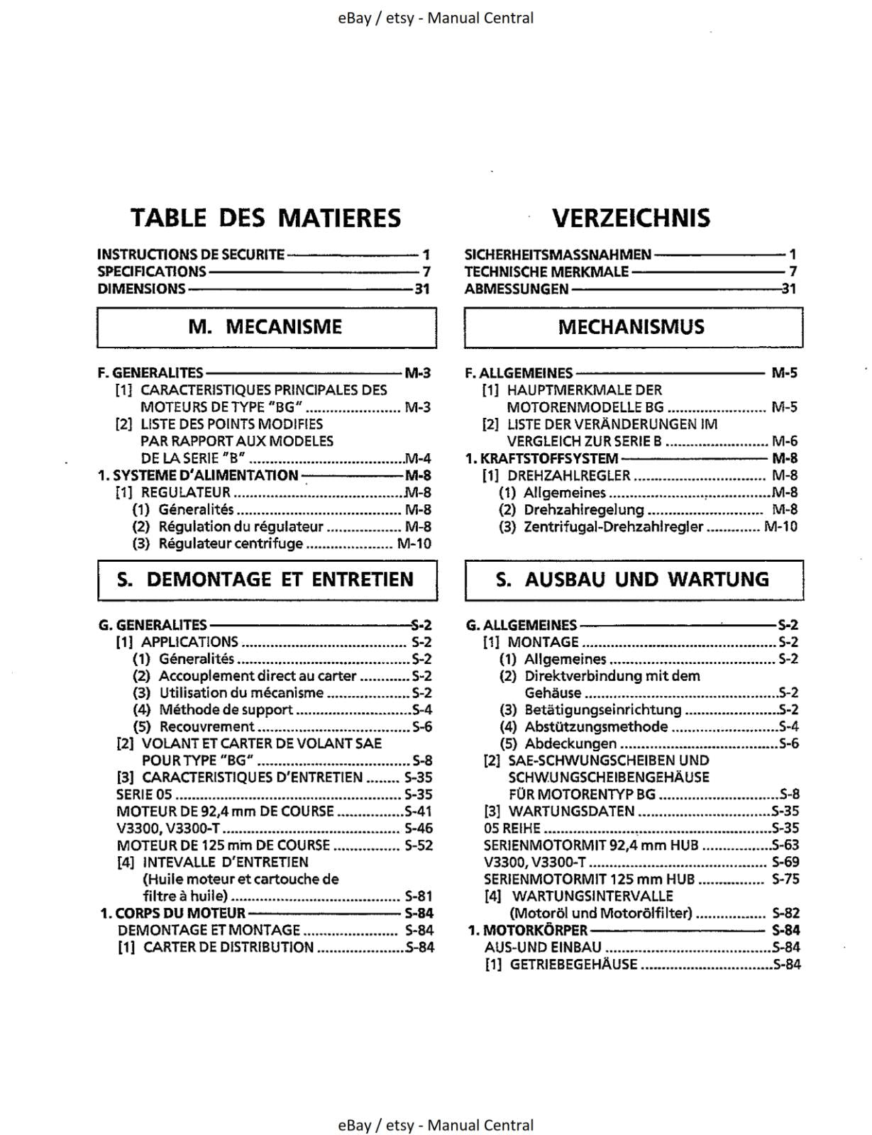 KUBOTA DIESEL ENGINES BG SERIES  WORKSHOP SERVICE MANUAL REPRINTED COMB BOUND