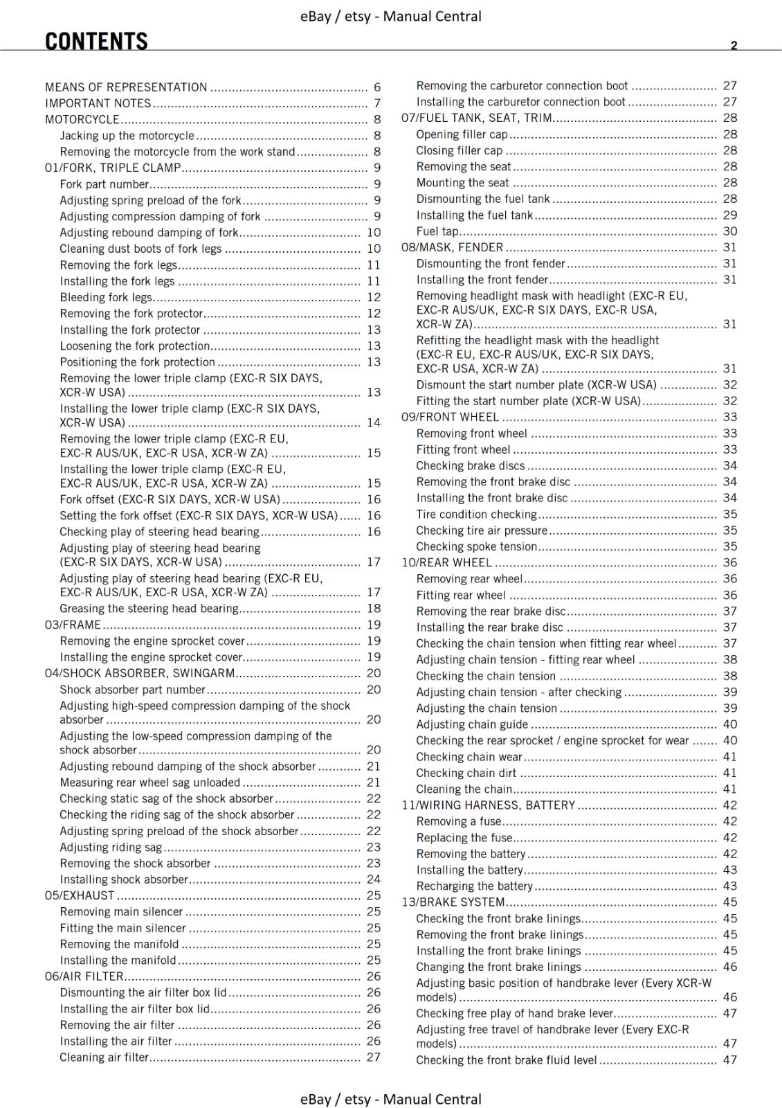 KTM 2008 - 450 530 - EXC-R SIX DAYS - XCR-W - EU UK USA ZA - WORKSHOP SERVICE