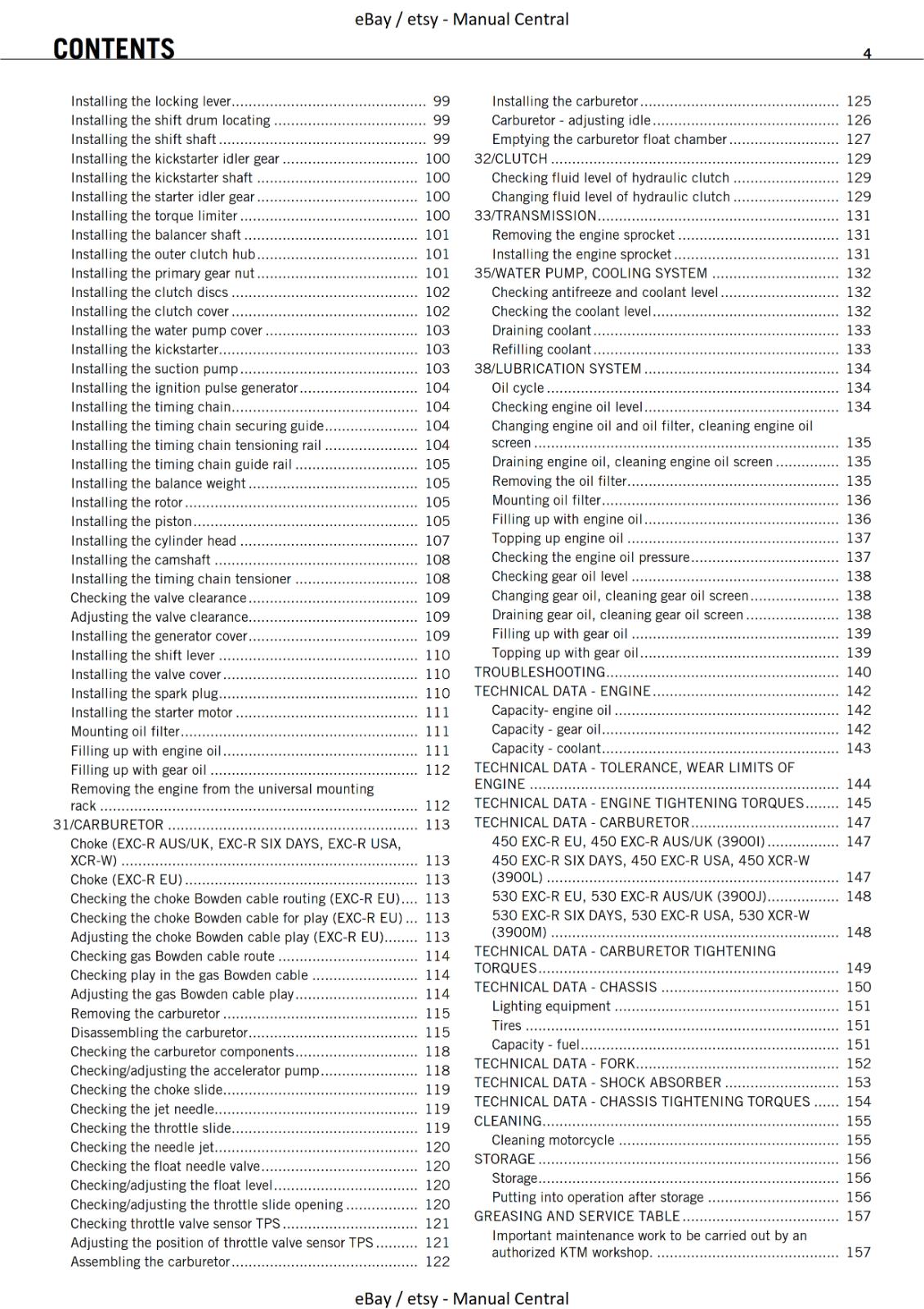 KTM 2008 - 450 530 - EXC-R SIX DAYS - XCR-W - EU UK USA ZA - WORKSHOP SERVICE