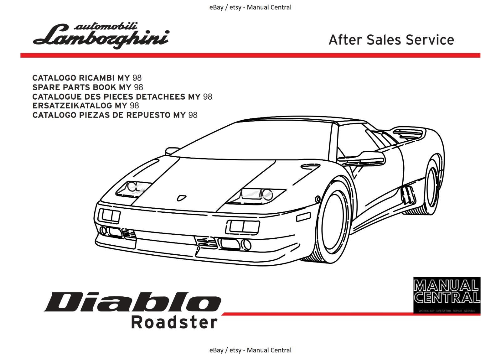 LAMBORGHINI DIABLO ROADSTER PARTS MANUAL 1998  REPRINTED