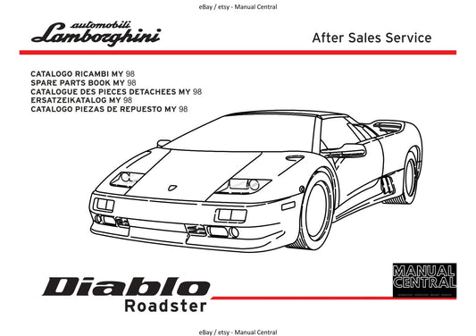 LAMBORGHINI DIABLO ROADSTER PARTS MANUAL 1998  REPRINTED