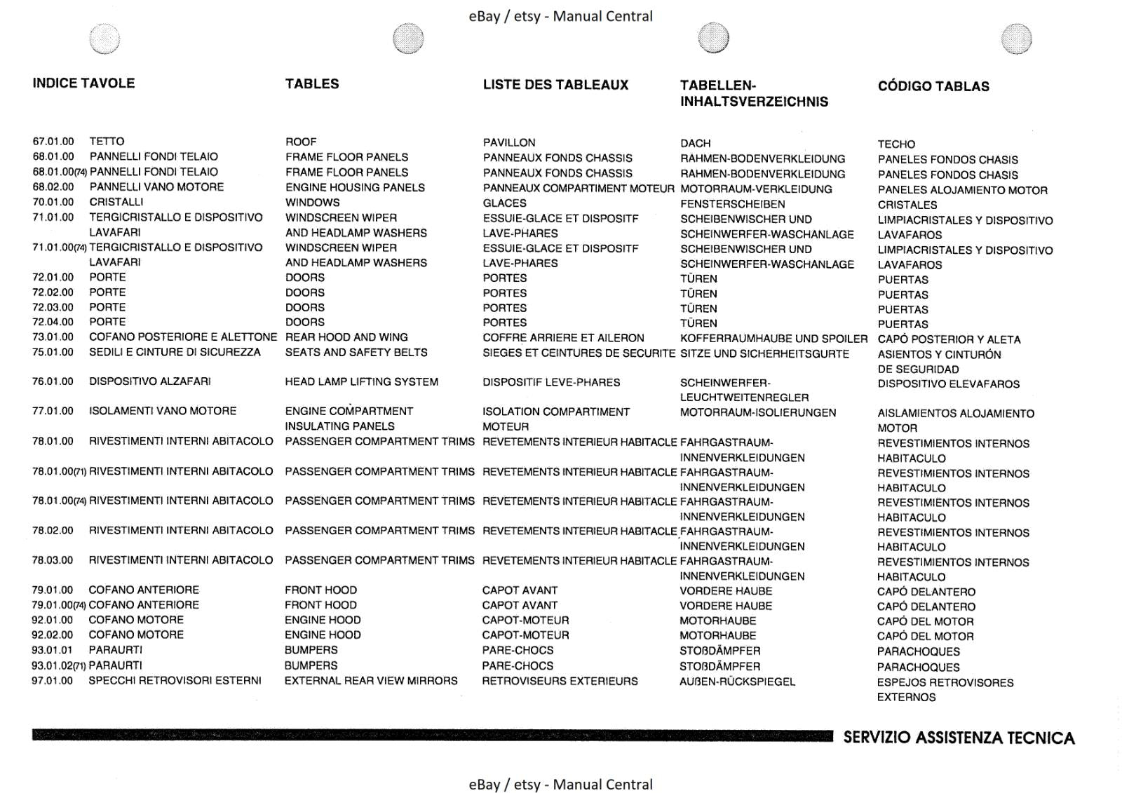 LAMBORGHINI DIABLO ROADSTER PARTS MANUAL 1998  REPRINTED