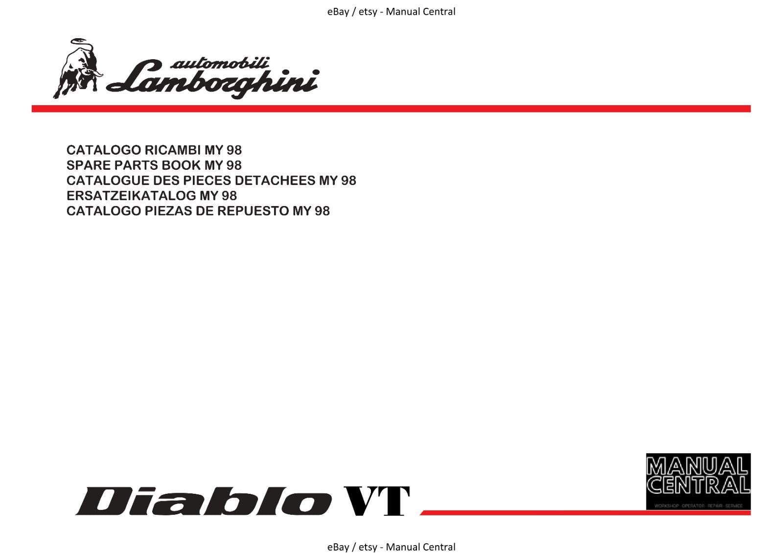 LAMBORGHINI DIABLO VT PARTS MANUAL 1998  REPRINTED