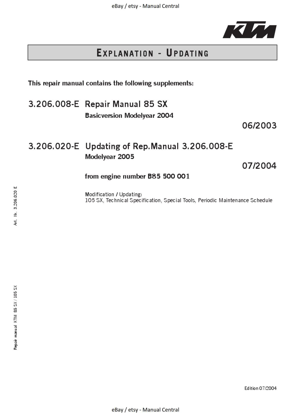 KTM 2004 TO 2005 85 105 SX - WORKSHOP REPAIR SERVICE MANUAL REPRINTED