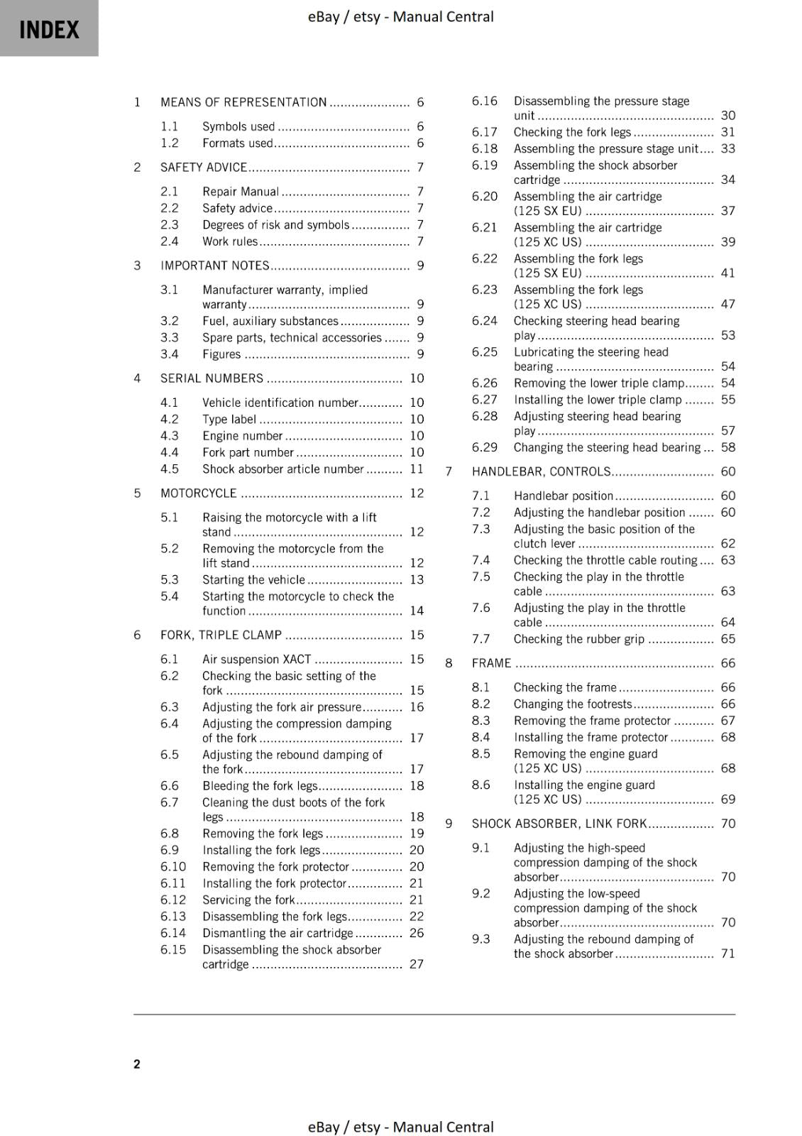KTM 2023 - 125 SX XC - WORKSHOP REPAIR SERVICE MANUAL REPRINTED