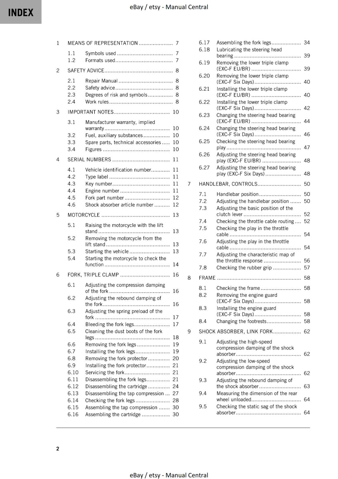 KTM 2023 - 250 EXC-F & SIX DAYS - WORKSHOP SERVICE MANUAL REPRINTED